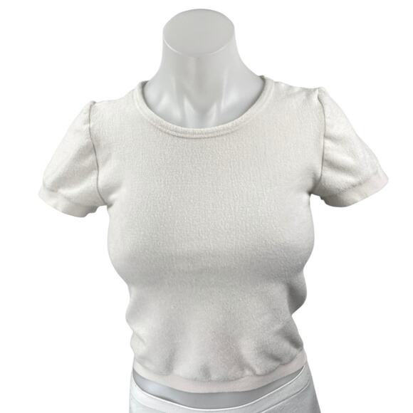 Aritzia TNA Women's White Knit Shorts Sleeve Crew Neck Crop Tee T-Shirt Top Sz M - Picture 1 of 4